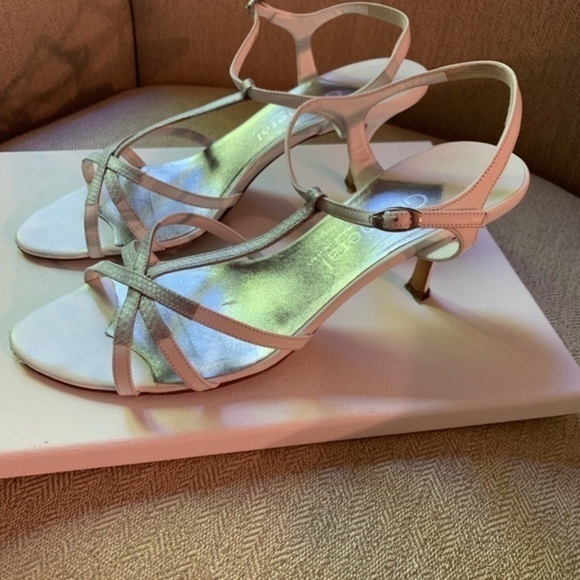 Gunmetal White & Silver Strappy 3” Sandals EU 38 - Picture 10 of 11